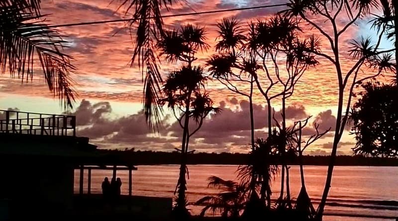 Stunning sunset over the bay at Blue Pango Guesthouse, Port Vila